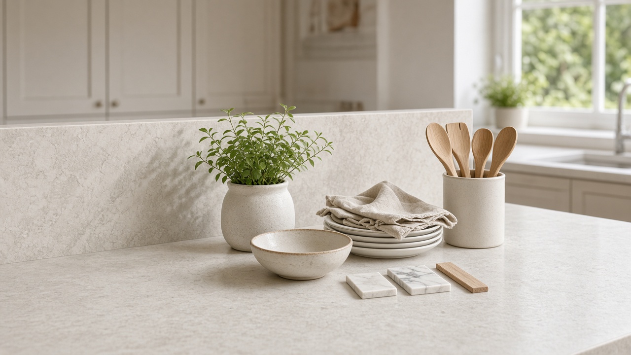 Plain-English family kitchen worktop quote listing cut-outs, radii and extras