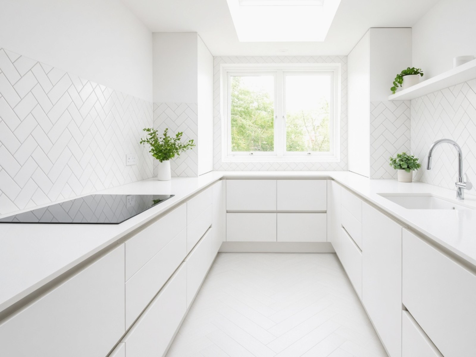 White marble-effect kitchen island fitted by Kitchen Worktops Plus