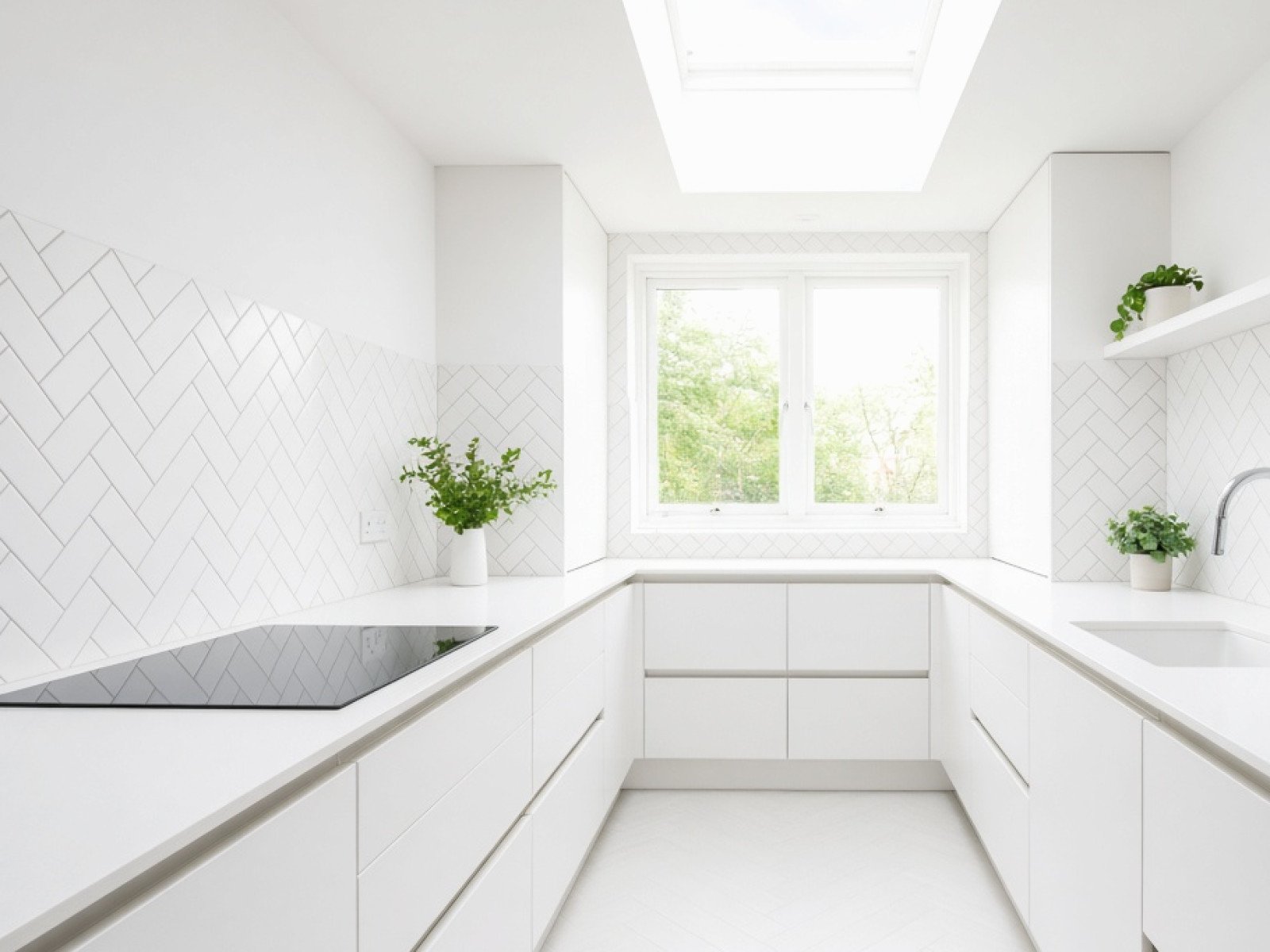 Bright kitchen island with a fitted solid surface worktop