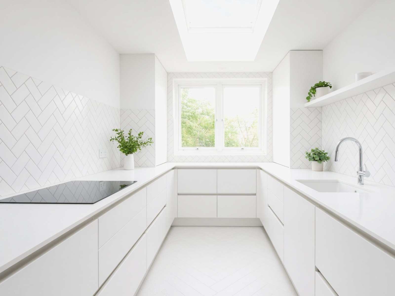 White Corinth Stone kitchen worktop on a contemporary island